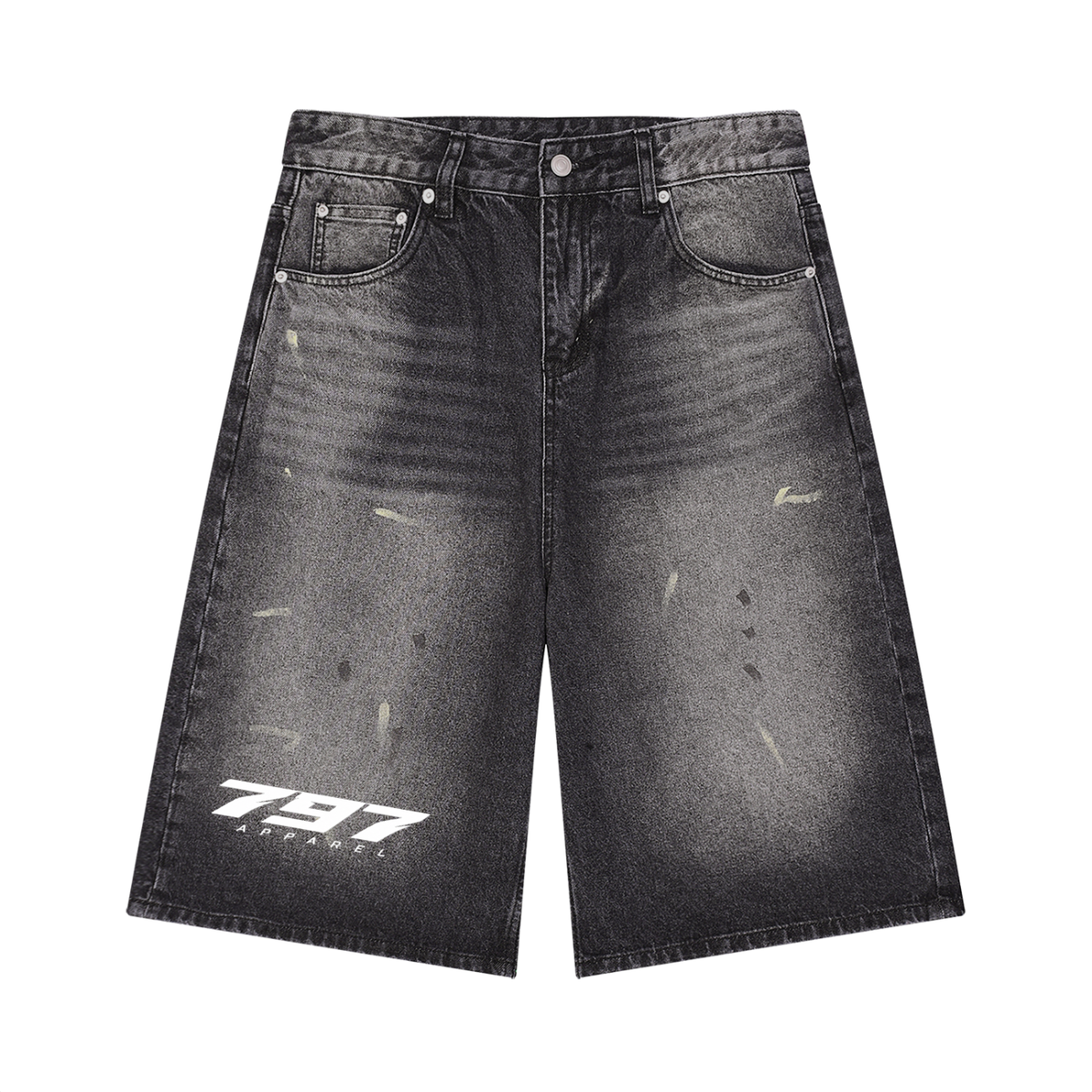 797 apparel Men’s Vintage Wash Wide Leg Denim Shorts