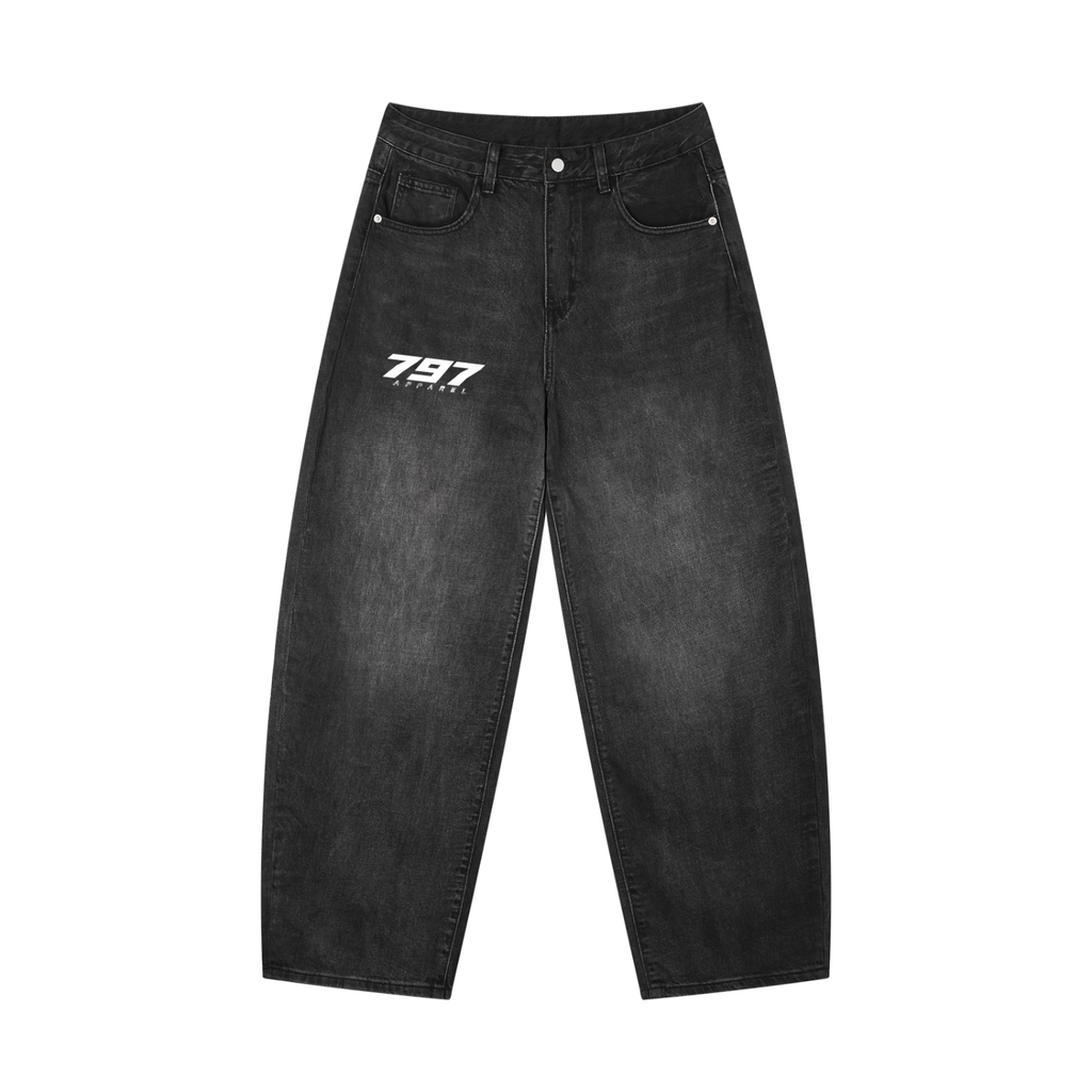 797 apparel Men's Sunfade Vintage Wash Barrel Leg Jeans