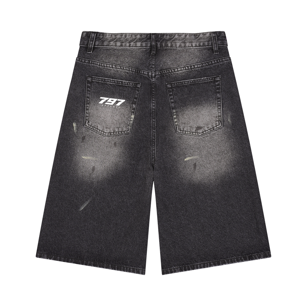 797 apparel Men’s Vintage Wash Wide Leg Denim Shorts