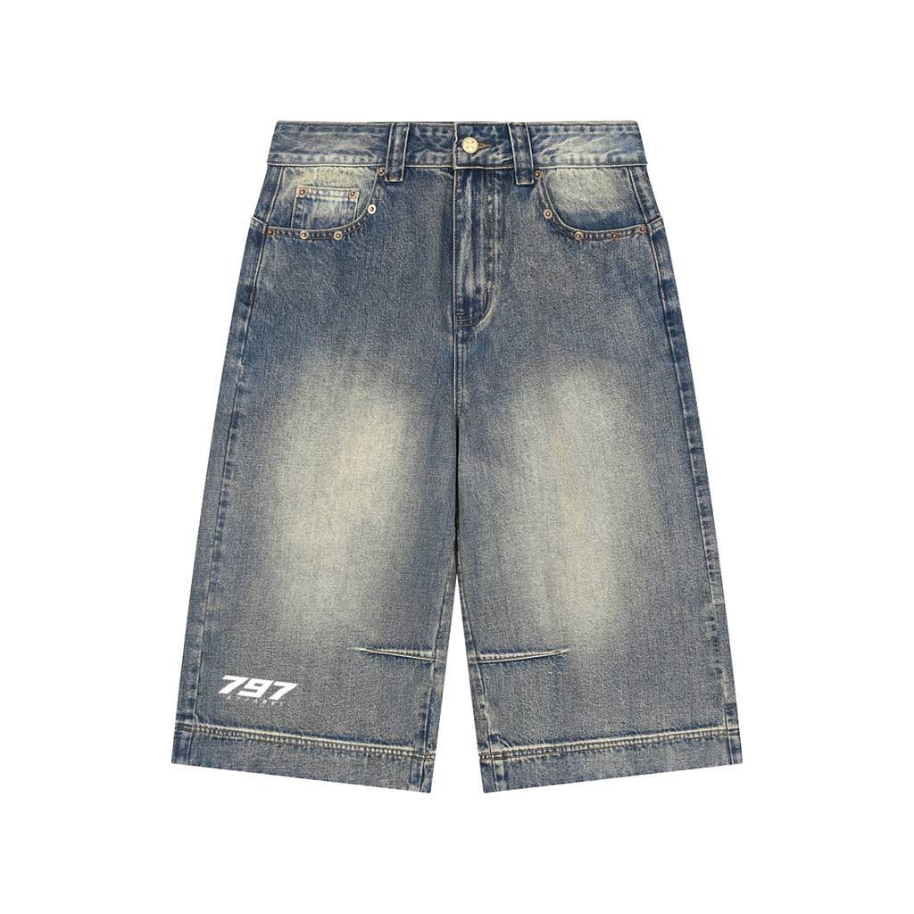 797 apparel Vintage Wash Baggy Denim Shorts