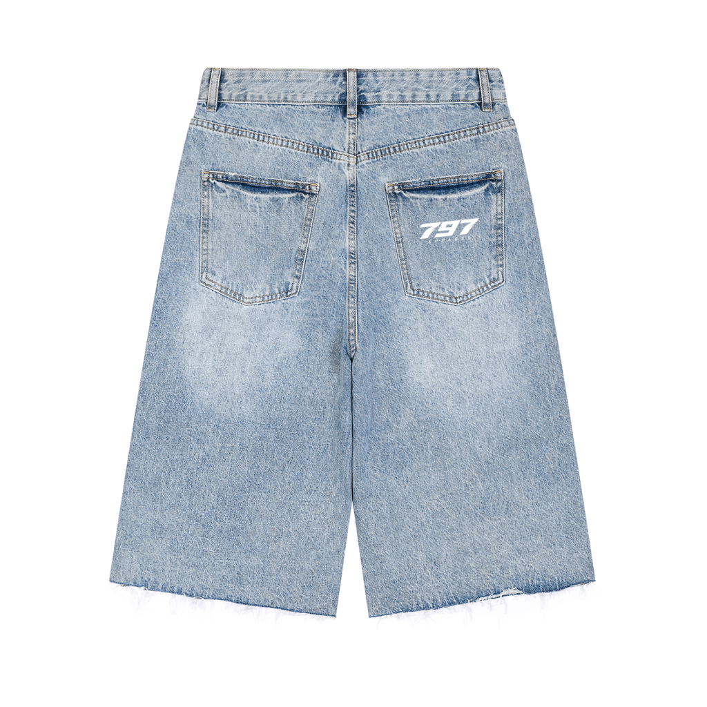 797 apparel Men’s Vintage Wide Leg Denim Shorts